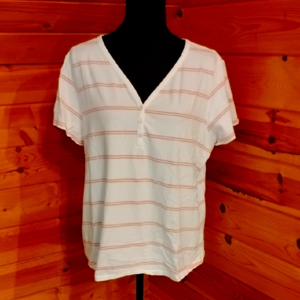 Orvis White With Pink Strips T Shirt
